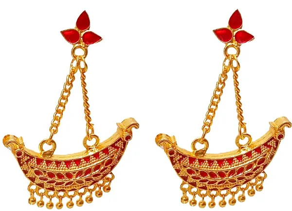 Assamese_Traditional_Copper_Gold_Plated_Red_Colour_Jhumki_Earring_For_Girls_&_Women